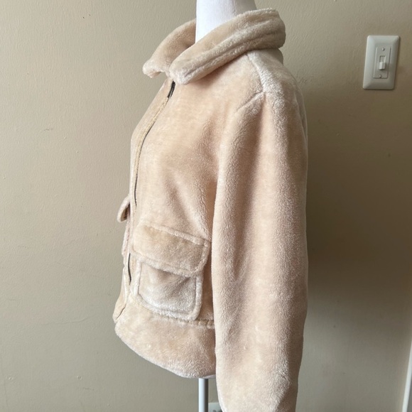 CALI 1850 Light Tan Sherpa Fleece Collar Neckline Zip Up Teddy Jacket-Size M - Picture 8 of 13